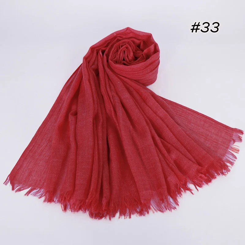 Однотонный Макси однотонный шарф-хиджаб мусульманские платки шарфы мягкие хлопковые потертые хиджабы пашмины Шарфы-повязки 10 шт./лот 37 цветов