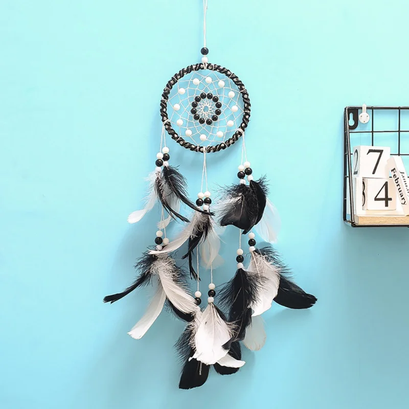 

Dream Catcher Feather Wall Hanging Yin Yang Taiji Decor Black & White