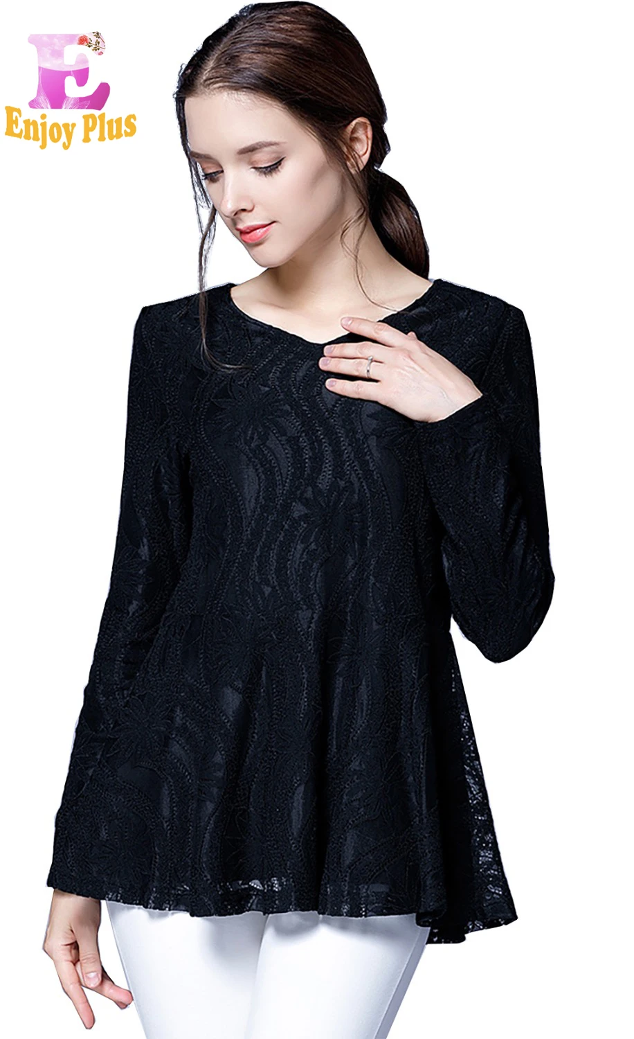 L XL XXL 3XL 4XL 5XL Плюс Размер Хлопок Кружева Новая осень 2017 блузка женские длинные