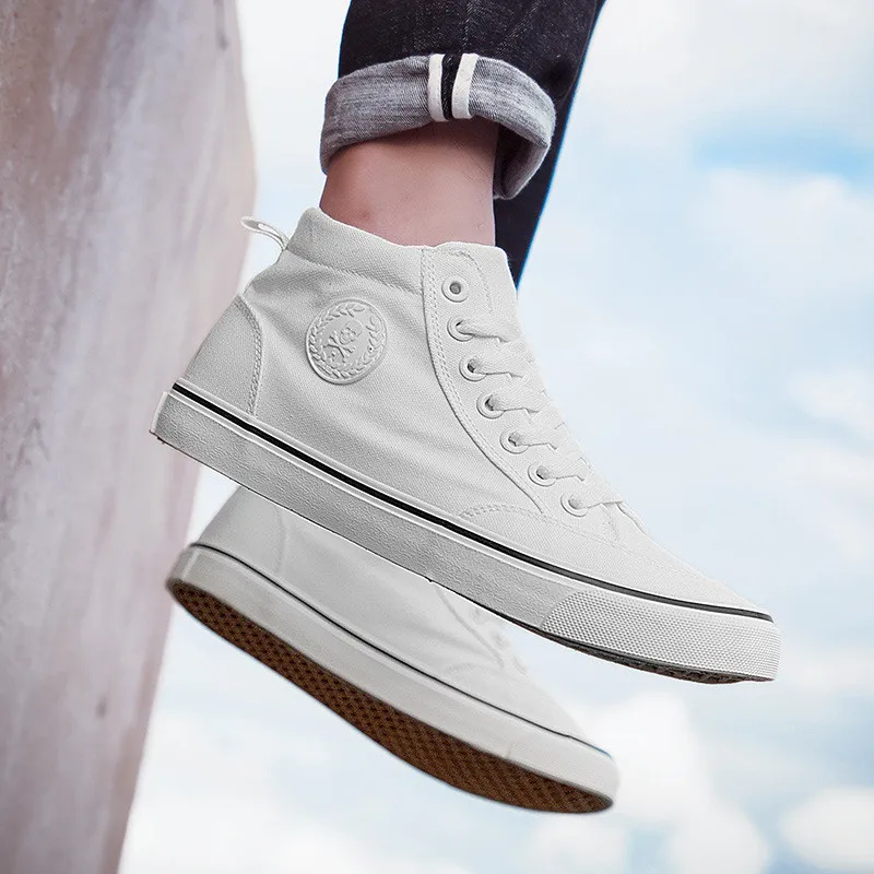 

2019 Popular Men's Boots Fashion High Help Students Canvas Casual Shoes Outdoor Flat Bottom Sneakers Platform Tide Men's Street