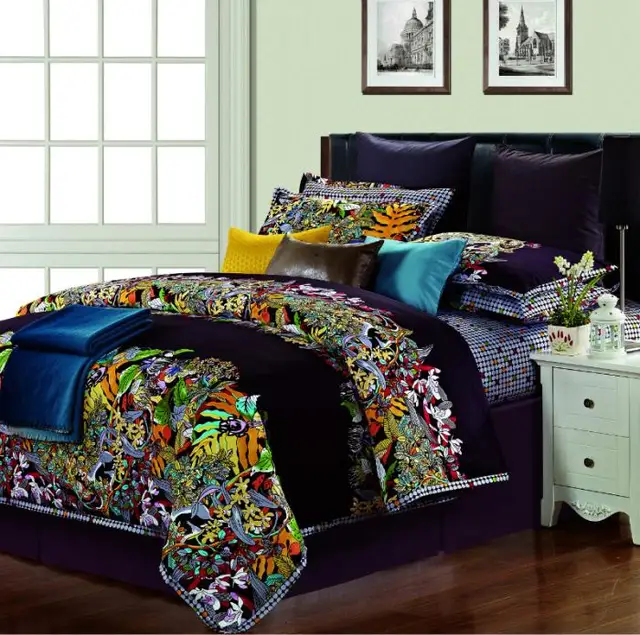 Egyptian cotton silk satin colorful comforter bedding set king size queen duvet cover quilt bed