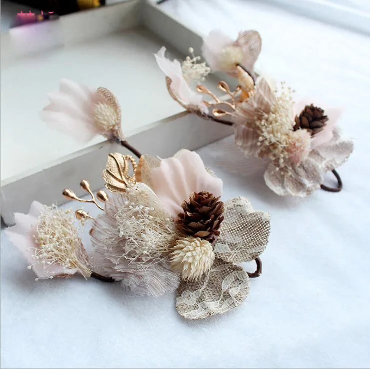 Linen Flower Hairpin Bridal Wedding Accessories Fairy Mori Girls Style Hair Decoration China ZH017