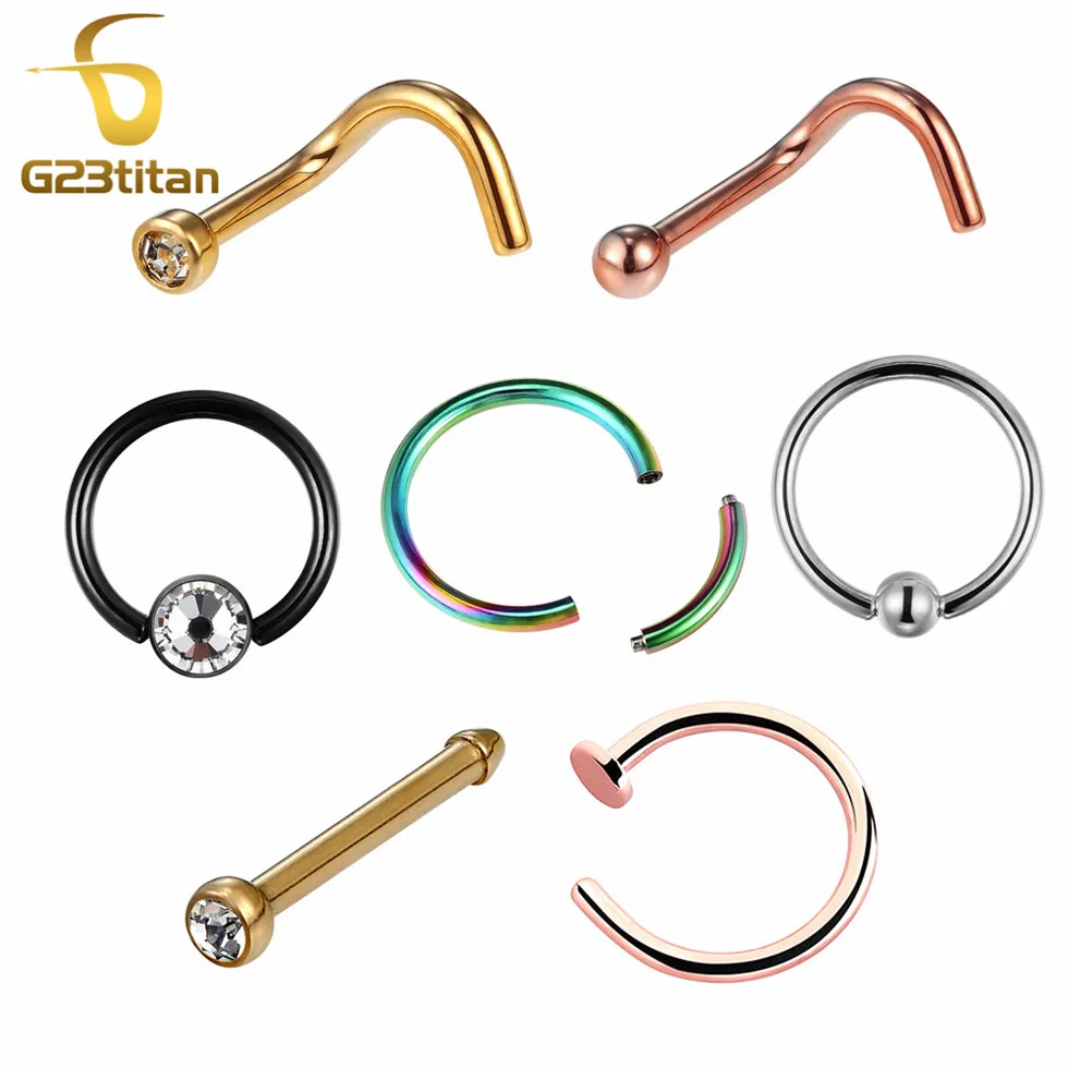 

G23titan Titanium Piercings Nariz Nose Ring Pink Gold Nose Piercing Nez Studs Nose Bone Nostril Screw Nose Earring Body Jewelry