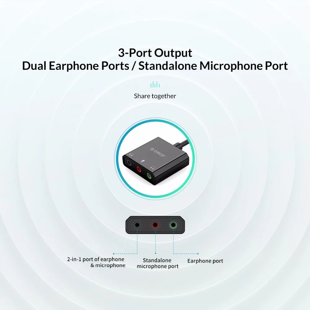 Внешняя звуковая карта ORICO USB адаптер для наушников и микрофона под управлением