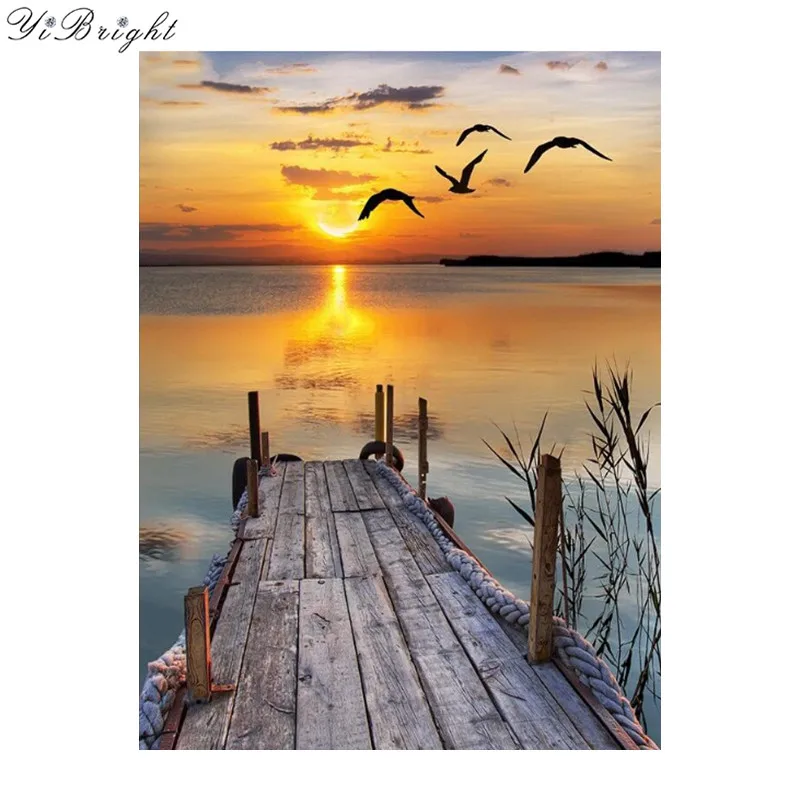 

Full Square drill 5D DIY Diamond embroidery sunset lake landscape Diamond Painting Cross Stitch Rhinestone Mosaic decor
