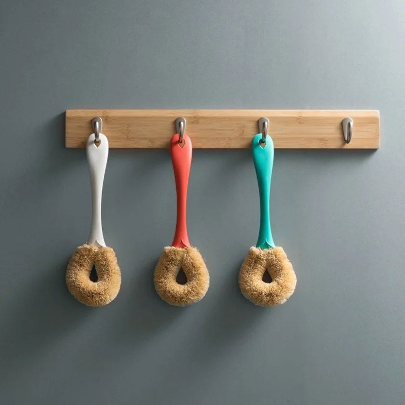 

Natural Coconut Brown Pot Cleaning Brush Long Handle Dish Washing Sink Brush Multifunctional Kitchen Accessories Cleaning Tools