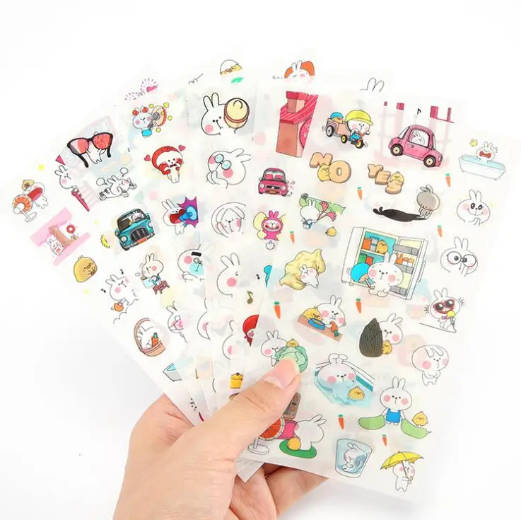 

6 pcs/pack Amazing Rabbit Daily Life Sticker PVC Cartoon Stickers Diary Sticker Scrapbook Decoration PVC Stationery Stickers