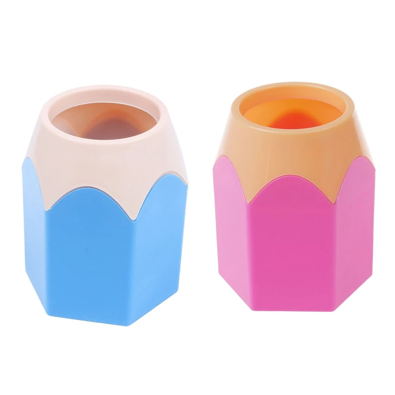 

2 Pcs Plastic Multifunction Pencil Shape Pen Holder(Blue & Pink)