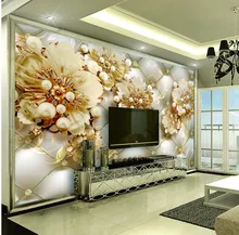 Best Price Custom 3d Mural Wallpaper Golden Flower Diamond Jewelry TV Background Wall Painting Wallpaper