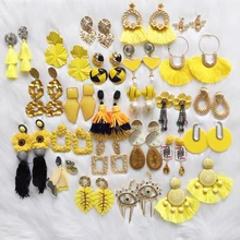 Ztech 30 verano amarillo borla piedra cristal pendientes de flores llamativos para mujeres hecho a mano pendientes colgantes gota joyería de la boda(China)