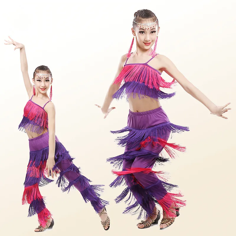Children's Latin Dance Costumes Girls Tassel Salsa/ Samba Dress Ballroom Tango Performance Flamengo Dress Free Shipping 18