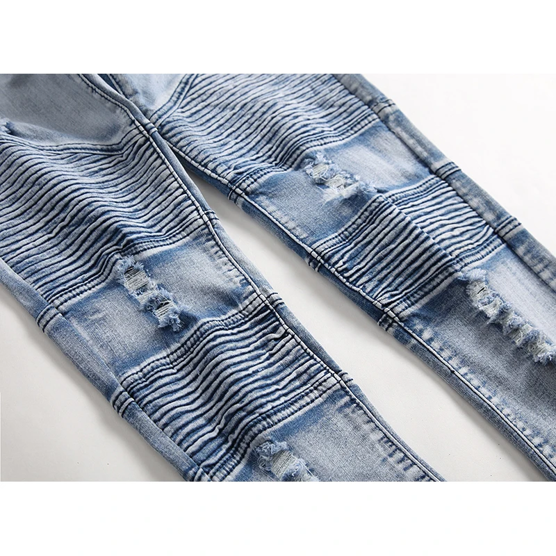 Fashion Skinny Men Jean Slim Elastic Jean Homme Washed Ripped Mens Hip Hop Pants Jeans Blue Black Men's Denim Biker Jeans