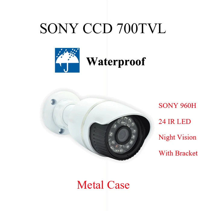 

High Resolution 1/3 SONY CCD camera 700TVL waterproof Bullet Outdoor CCTV Camera 960H IR with bracket 700TVL line