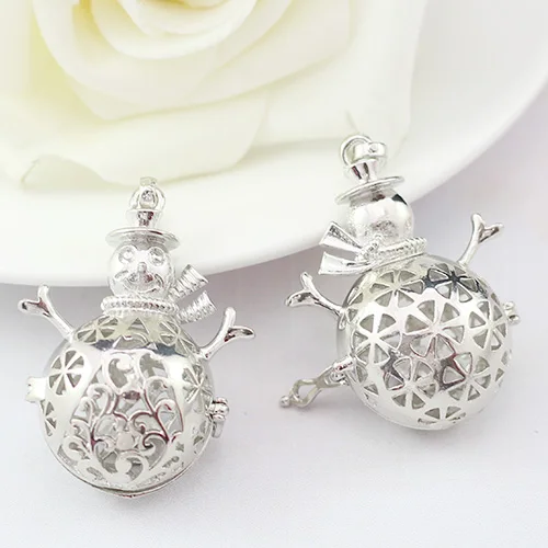 

2PCS Silver Snowman Cage Locket Necklace Pendant Aroma Essential Oil Diffuser For DIY Perfume Jewelry Pendants