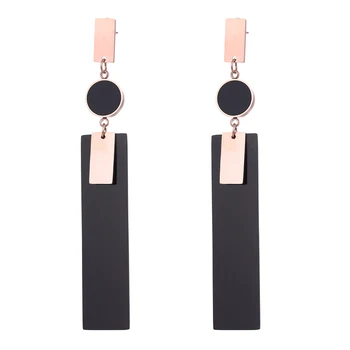 

EUEAVAN 5 Pairs Exaggeration Long Rectangle Geometric Drop Earrings Black Stainless Steel Dangle Earrings For Women No Fade