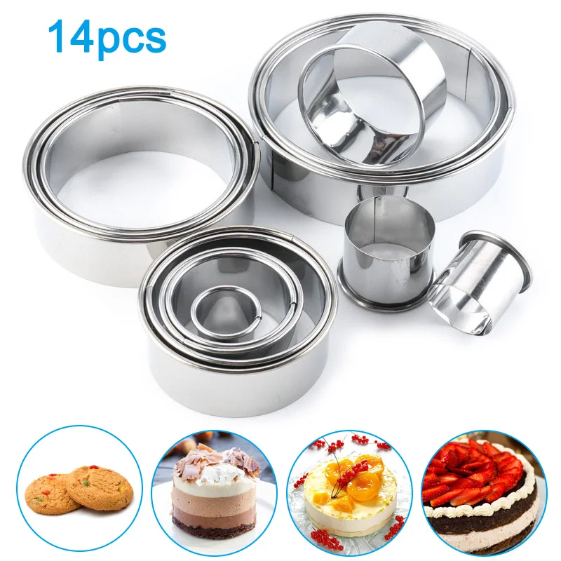 

14Pcs Round Circle Moulds Stainless Steel Baking Tools Making Cakes DIY Molds Set WXV Sale