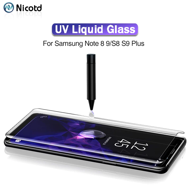 Закаленное УФ стекло Nicotd для Samsung Note 9 8 S9 S8 S10 5D защита экрана с жидким клеем Galaxy