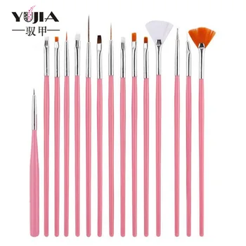 

15Pcs Nail Art Brush Liner Dotting Fan Design Acrylic Builder Flat Crystal Painting Drawing Carving Pen UV Gel Manicure Tool Set