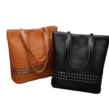 

PU Leather Women Handbag Vintage Rivet Female Shoulder Bag Large Capacity Shopping Bag Daily Retro Casuals Bag