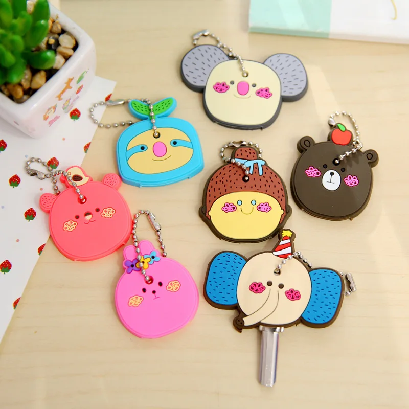 

4Pcs Mixed Design Cartoon Hollow Silicone Key Cap Covers Topper Key Holder Keyring Rings Key Case Bag Organizer Wallets