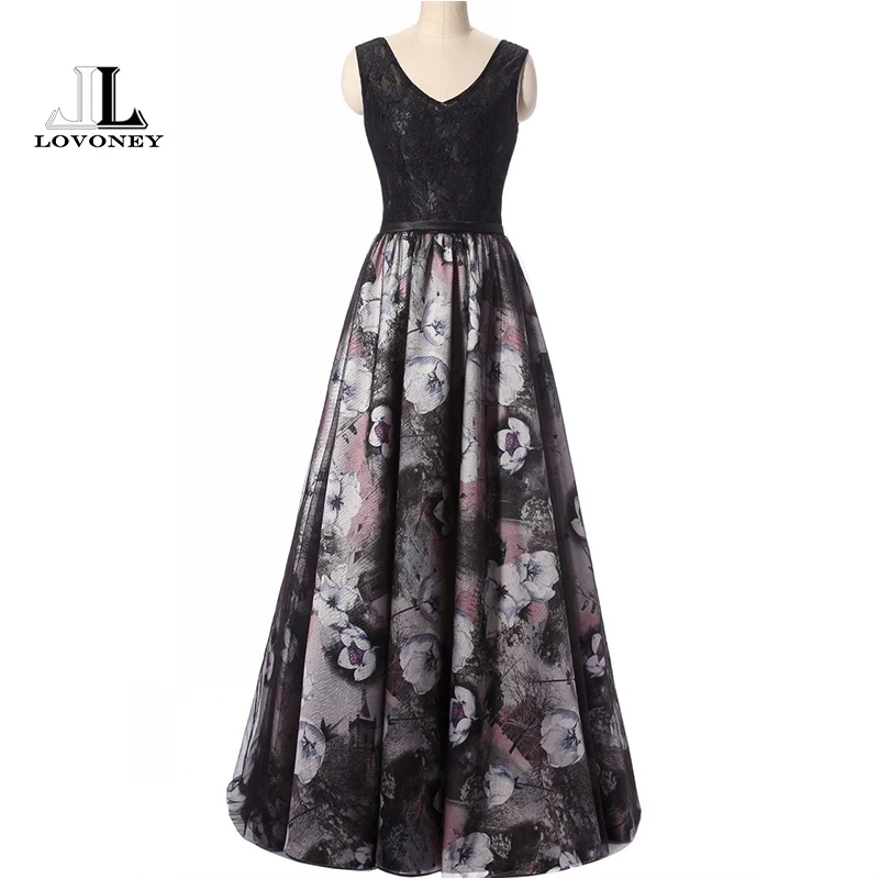 LOVONEY 2019 New Elegant Backless Evening Dress Long Flower Print Lace Evening Gowns Formal Dress Women Occasion Dresses HPS204 LOVONEY 2019 New Elegant Backless Evening Dress Long Flower Print Lace Evening Gowns Formal Dress Women Occasion Dresses HPS204