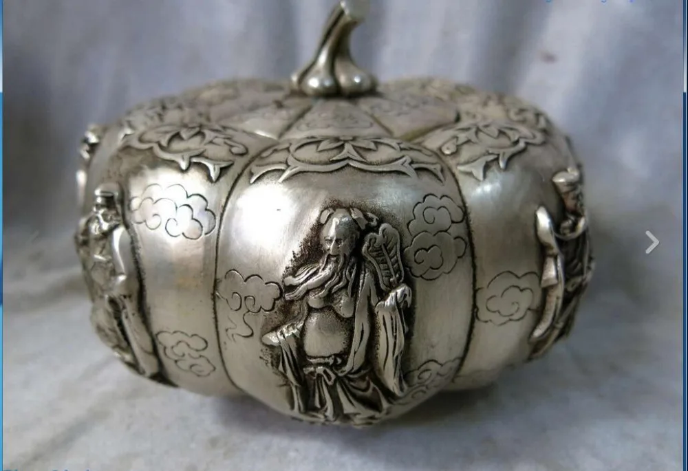 

67110356+++China silver carved sculpture beautiful fine Eight Immortals pumpkin Statue