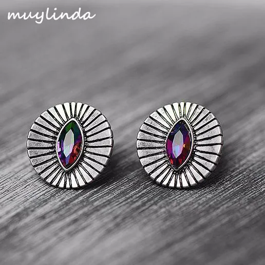 

Boho Trendy Evil Eye Stud Earrings For Women Costume Jewelry Brincos Orecchini Crystal Round Earrings Retro Statement Earring