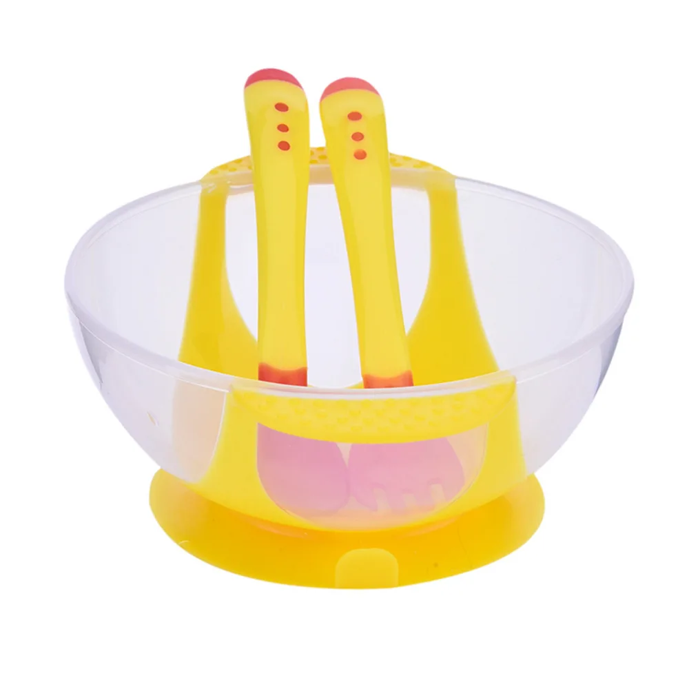 3pcs/set Baby Assist Bowl +Temperature Sensing Spoon+ Fork Infant Kids Feeding Bowl Set Baby Learning Tableware Solid Feeding 3pcs/set Baby Assist Bowl +Temperature Sensing Spoon+ Fork Infant Kids Feeding Bowl Set Baby Learning Tableware Solid Feeding