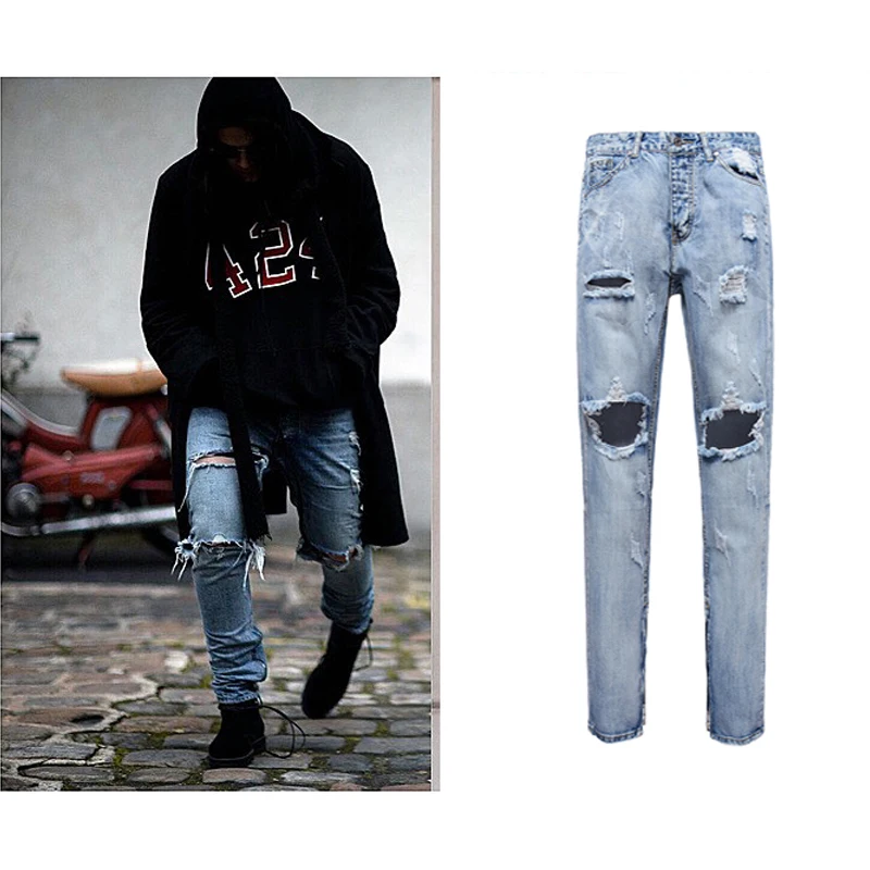 Popular Destroyed Skinny Jean-Buy Cheap Destroyed Skinny Jean Lots Best Version Men Zipper Destroyed Torn Pants Skinny Jeans Blue Pants Slim Fit Fashion cotton jeans - Popular Destroyed Skinny Jean-Buy Cheap Destroyed Skinny Jean Lots