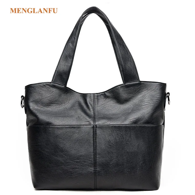 Leather womens handbag Large shoulder bags Ladies Simple designer casual tote bag Female solid ...
