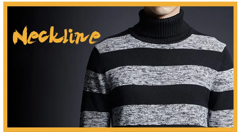 Thicken Mens Turtleneck Sweater Pullovers Winter Colored Wool High Neck Pullover Sweater Jumpers Male Striped Knitwear Clothing 06