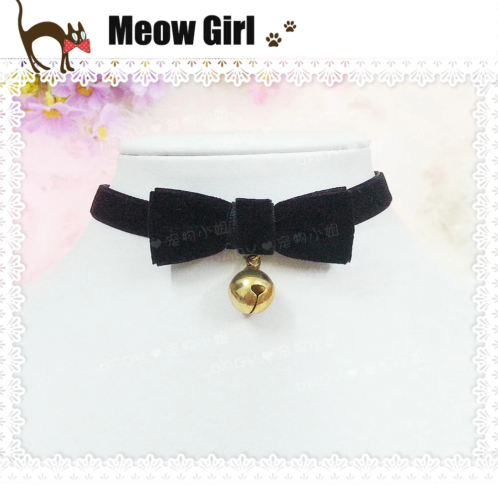 

Super Cute Lolita Harajuku Velvet strap Black Cosplay Bow Little Golden Bell Necklace Neckring Maid Style Neko Mushime Cosplay