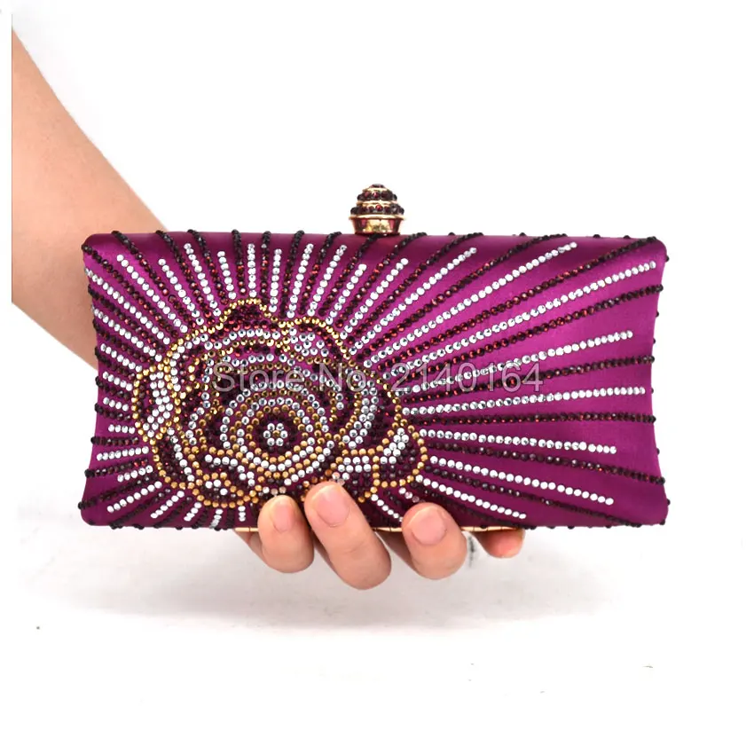 Purple Crystal women evening clutch bags party bags ladies make up bag