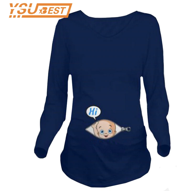 Spring Maternity T-shirts Tees Women Cute Maternity Clothes Tops Funny Pregnancy Long Sleeve T shirts Pregnant Women Plus Size