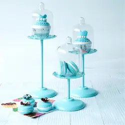 Nordic Высокая металлический лоток для хранения с крышкой ПК Элегантный шик Ins фруктовый торт Тарелка десертная Blue Jewelry Дисплей лоток для дома