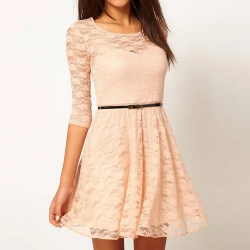 

Summer Fashion Elegant Lace Elegant Party Dress Hollow Out Women Long Sleeve Casual Dresses for Female Party Wedding Wearing