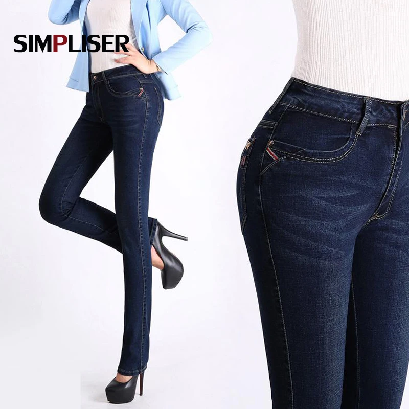 Classic Jeans Women 2018 Winter Straight Mom Jeans Pants Denim Blue Vintage Long Trousers Big Sizes 38 Mid Waist Femme Pantalon