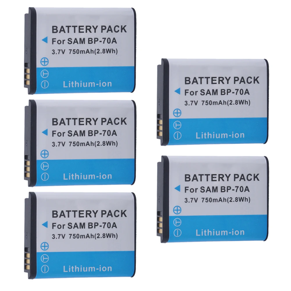 5Pcs BP-70A BP 70A BP70A Rechargeable Li ion Batteries for Samsung PL80 PL90 PL100 ES70 SL50 SL600 ST30 ST60 ST65 TL105 camera |