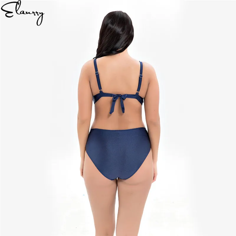 Women Plus Size Bikini Set High Waisted Sexy Solid Swimsuit Push Up Big Chest Swimwear Ladies Summer Bathing Suit 2018 Mujer