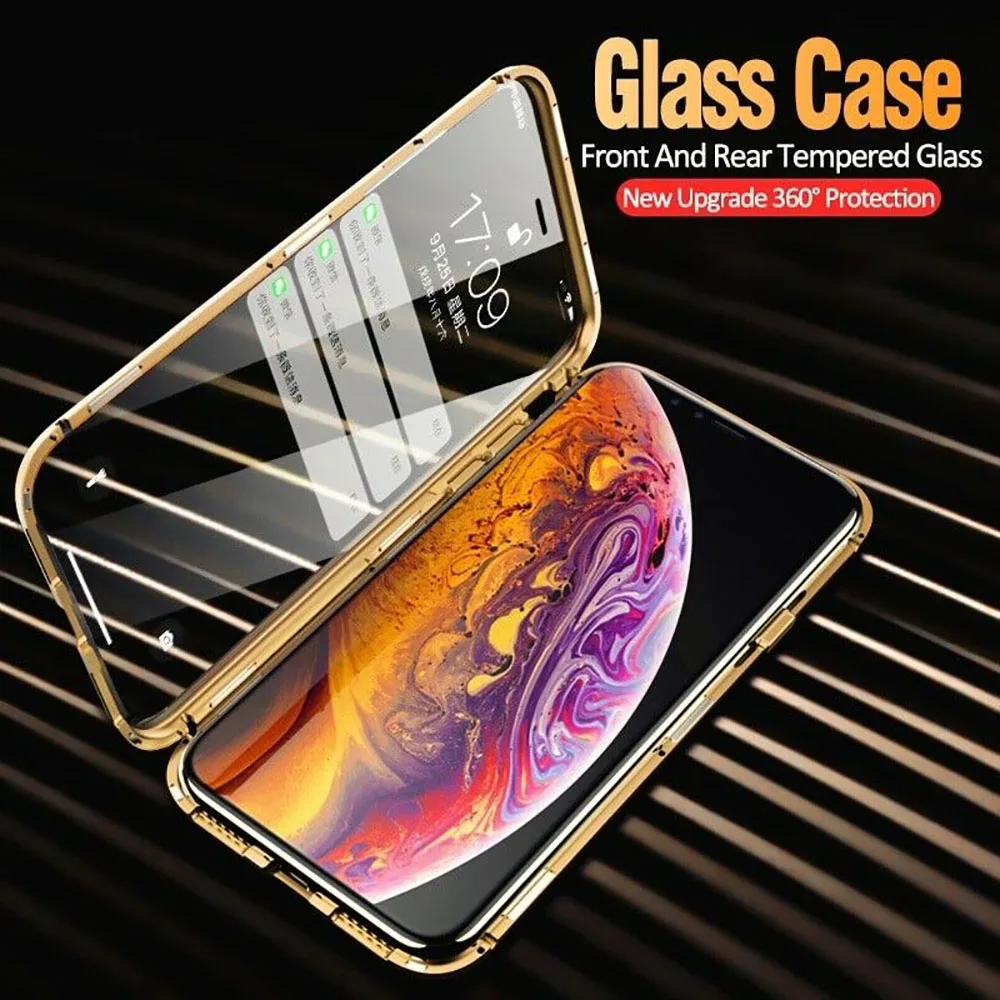 

Double sided glass Magnetic case for iPhone X XS MAX Alumium metal 360 degree Full Cover Case for iPhone 11 pro max 7 8 Plus XR