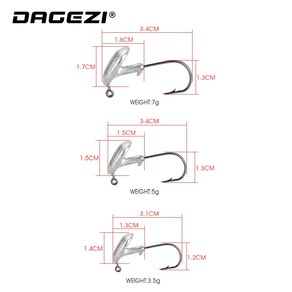 DAGEZI 5 шт./лот приманки из свинца голова крюк 3,5 г/5 г/7 г свинцовый крючок для рыбалки GrankHook мягкий червяк для ловли карпа рыболовные снасти