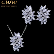 Комплект украшений CWWZircons из нежного крупного ожерелья с кулоном и сережек с фианитами, подходит на свадьбу и для подружек невесты, модель T050