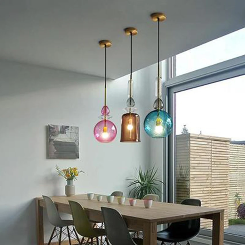 

Nordic Led Pendant Lamps Vintage Stained Glass Candy Hanging Lamp Dining Room Cafe Bar Kitchen Fixtures Decor Lighting Luminaire