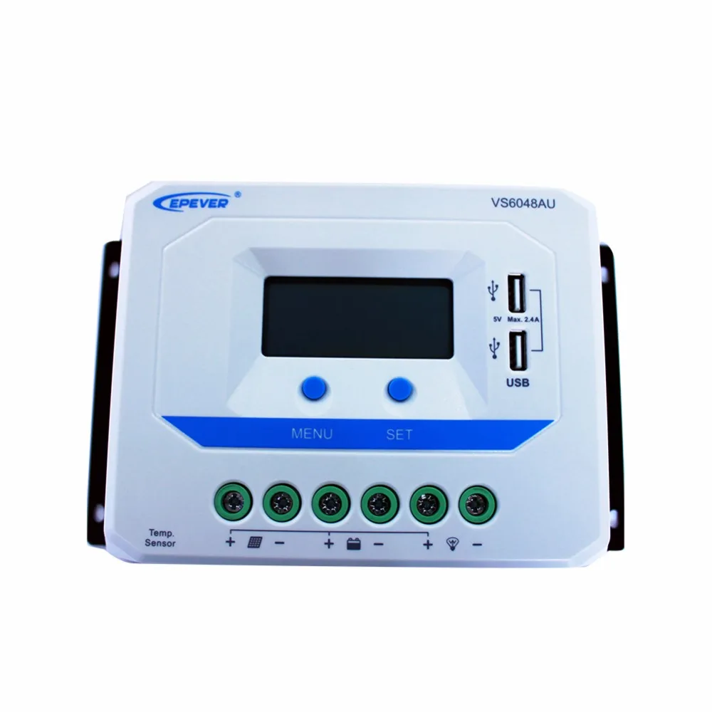 EPEVER 60A Solar Controller 12V 24V 36V 48V Auto VS6048AU PWM Charge Controller with Built in LCD Display and Double USB 5V Port EPEVER 60A Solar Controller 12V 24V 36V 48V Auto VS6048AU PWM Charge Controller with Built in LCD Display and Double USB 5V Port
