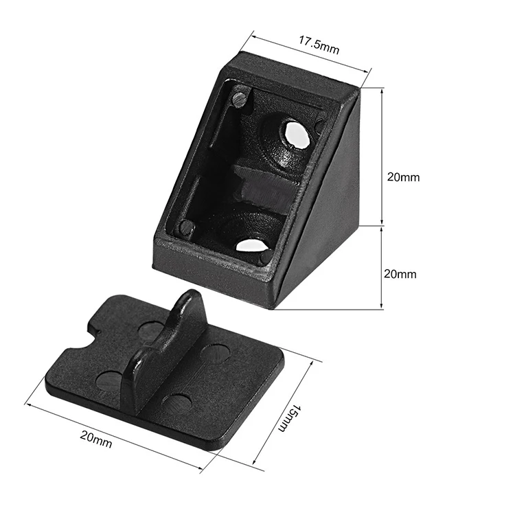 50 100 шт 20x20 серии пластиковые угловые скобки, полка двери шкафа 90 градусов 2 отверстия угловые кронштейны черный белый с крышкой