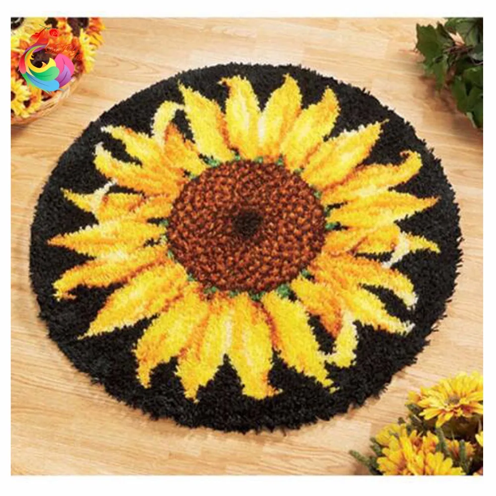 

Carpet embroidery Hook Rug Kit DIY Needlework Sets Unfinished Crocheting Yarn Latch Hook Rug Kit Picture Carpet Set Sunflower