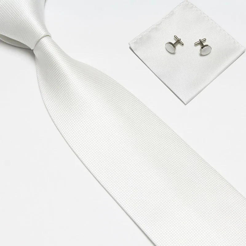 Тканый шелковый галстук ручной работы мужской галстук запонки и носовой платок набор носовой платок подарок - Цвет: White