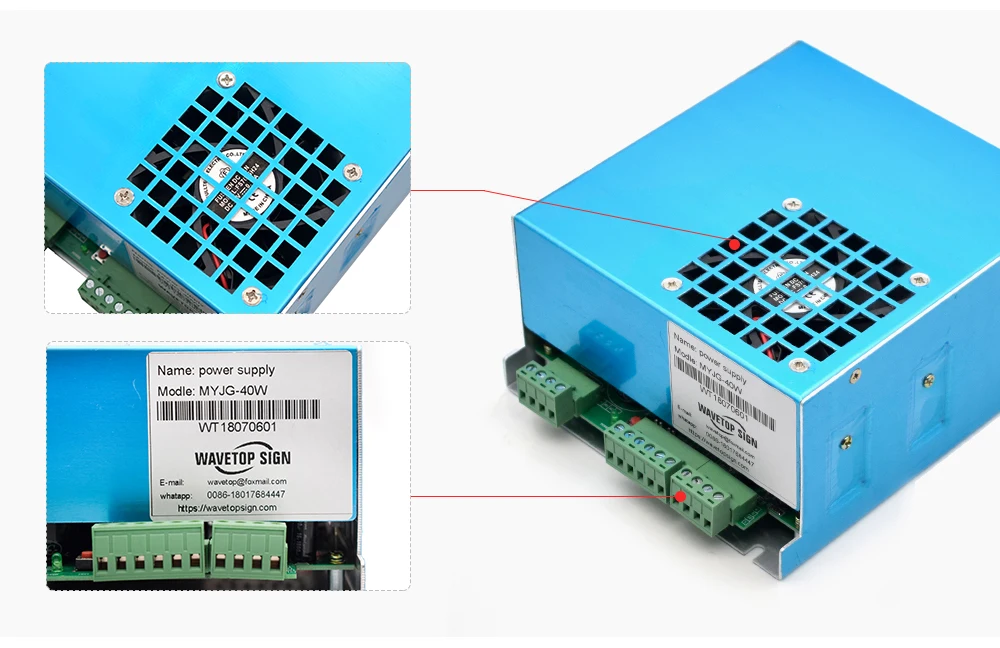 WaveTopSign MYJG-40 CO2 лазерной питание 40 Вт 110 В/220 В для CO2 трубки Высокое напряжение гравировка резка машины