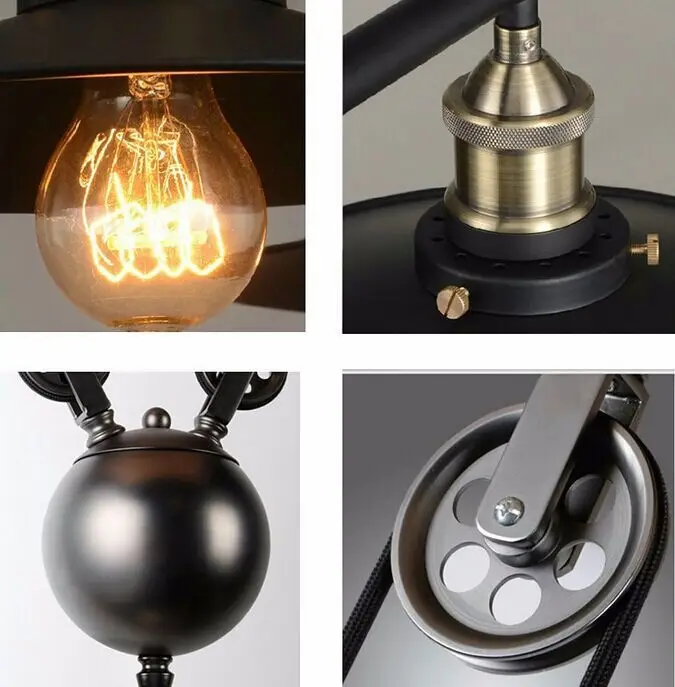Luminárias em Estilo Sala de Jantar Luzes Pingente Loft Polia Hanglamp Lâmpada Retro Vintage Black Metal Industrial Iluminação Quarto Bar 12 Luzes de pendentes