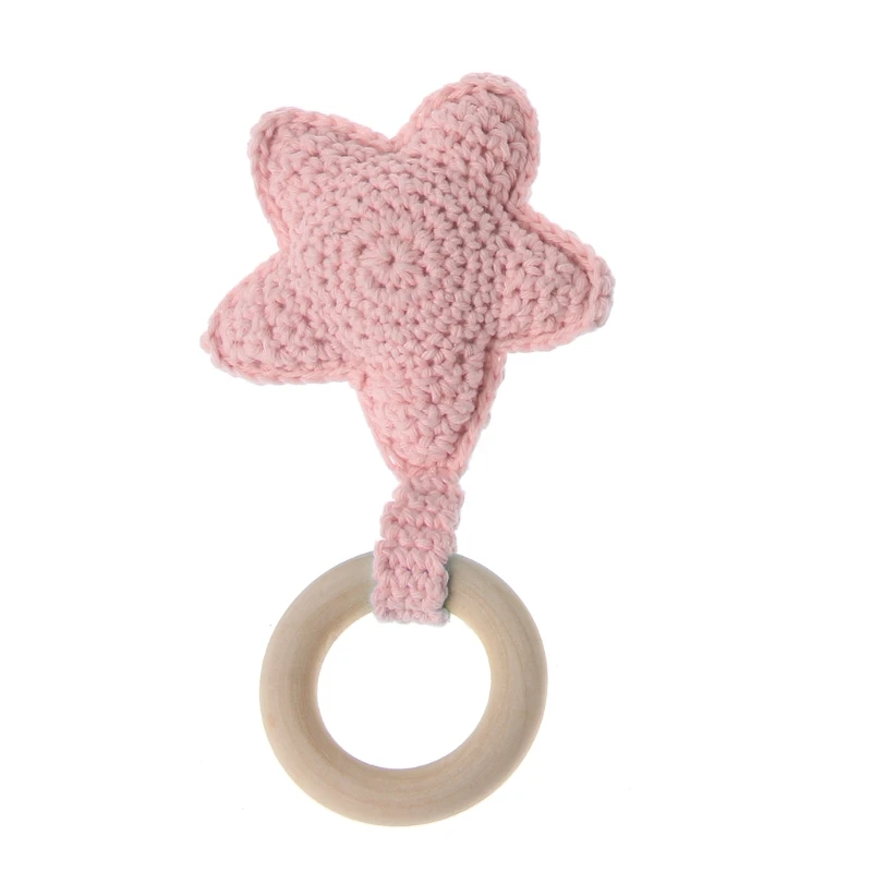 Детское Зубное кольцо Чуи безопасности Прорезыватель деревянный природные звезды сенсорная игрушка подарок древесины - Цвет: pink